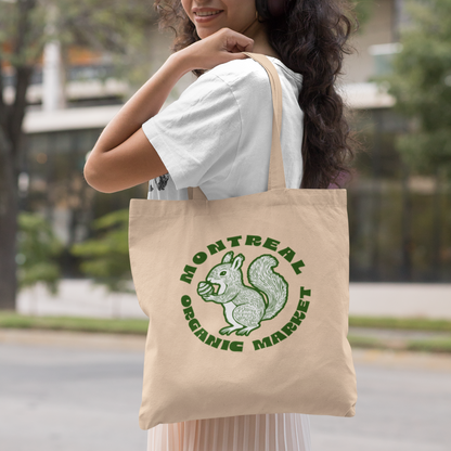 Sac tote en coton bio - Thème Montréal avec écureuil en style sérigraphie
