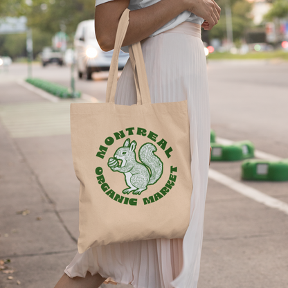 Sac tote en coton bio - Thème Montréal avec écureuil en style sérigraphie