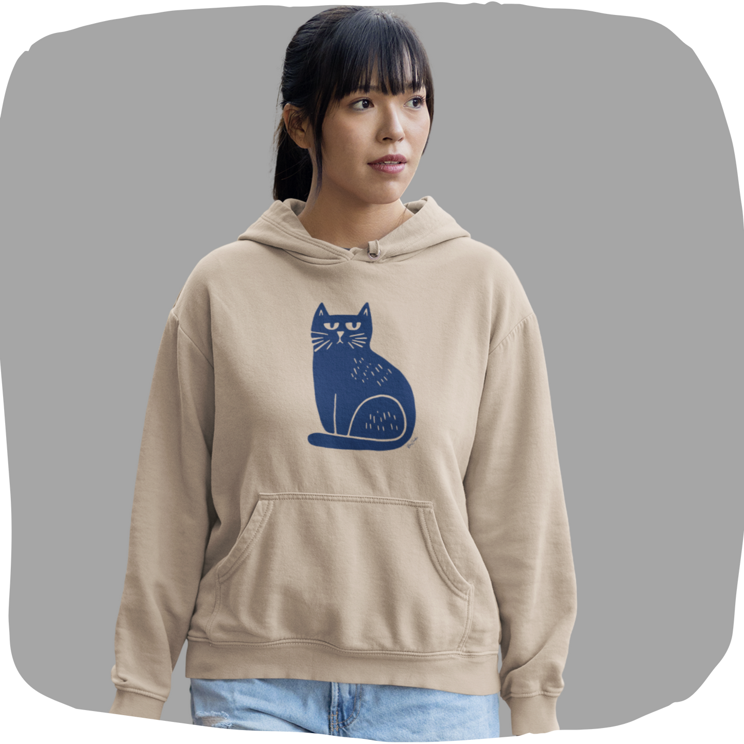 Sweat à capuche en coton durable – Chat bleu minimaliste