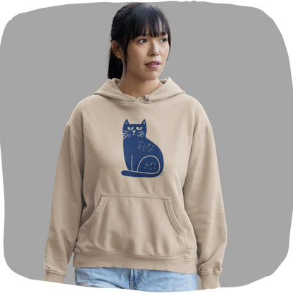 Sweat à capuche en coton durable – Chat bleu minimaliste