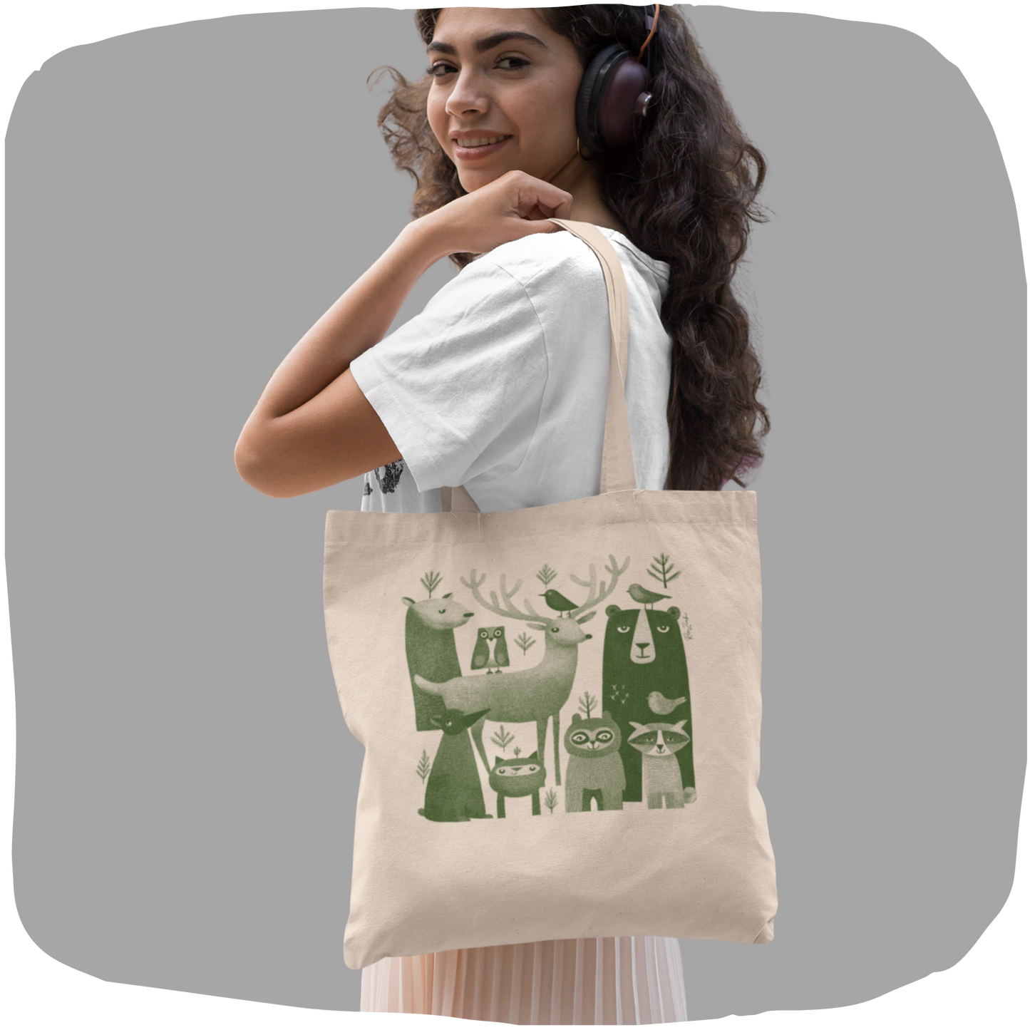 Eco-friendly cotton tote bag - Forest animal tribe