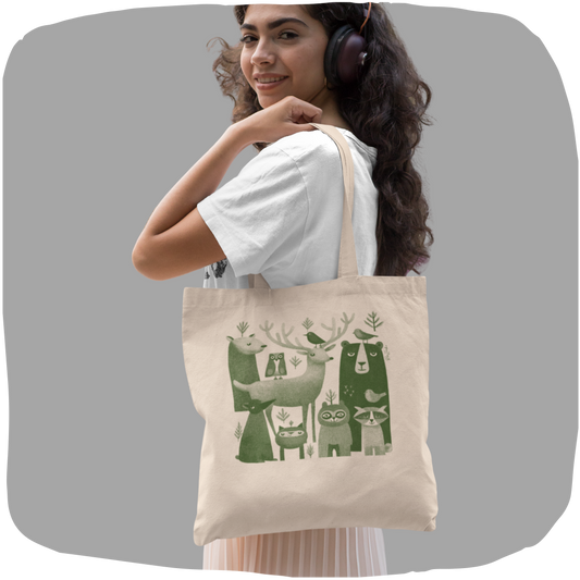 Sac tote en coton écolo - Tribu d'animaux de la forêt