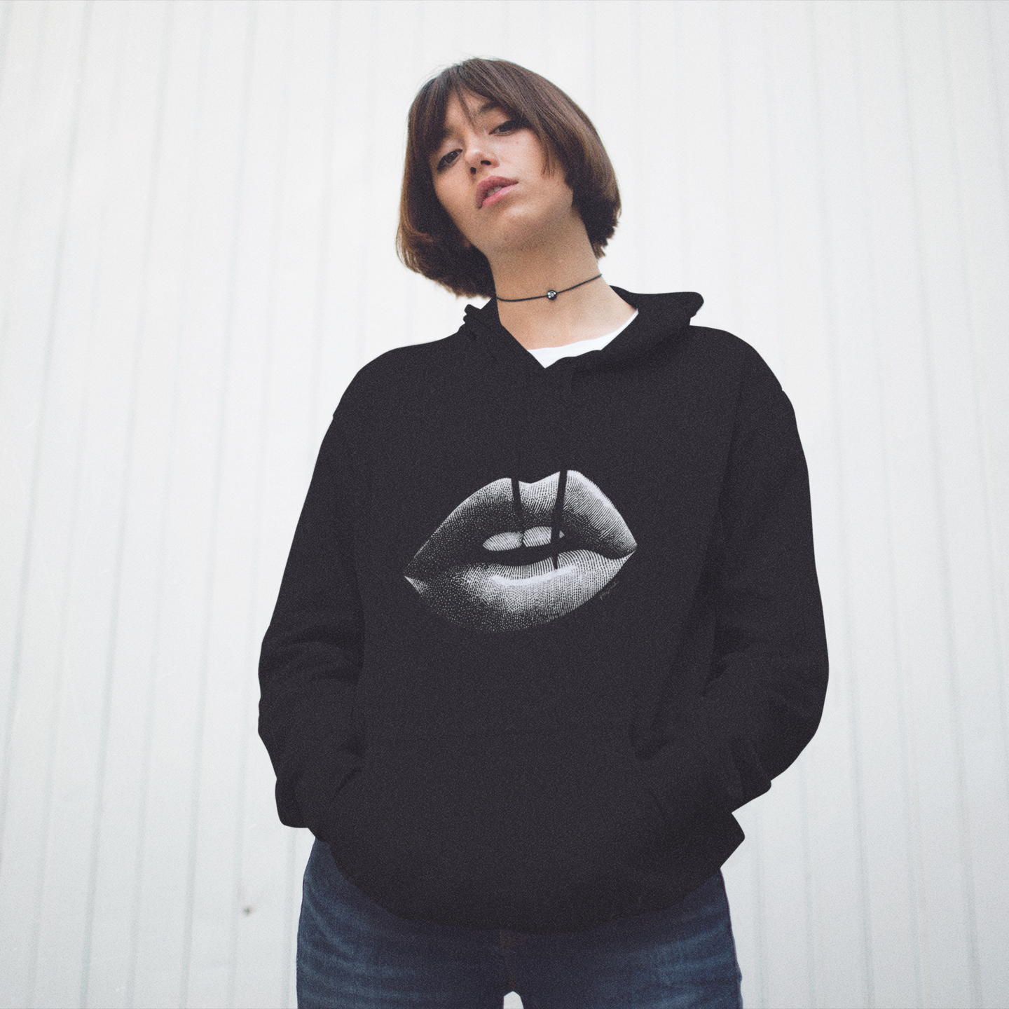 Sweatshirt à capuche en coton durable – Design lèvres graphiques