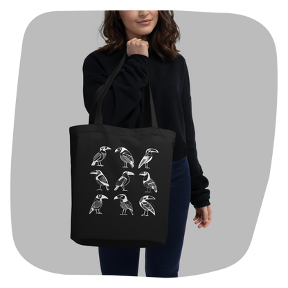Sac tote noir en coton bio Bella  - Motif d'oiseaux - rose zombie