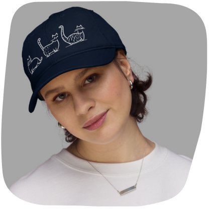 Casquette en coton biologique Kawaii - Motif de chats brodé - rose zombie