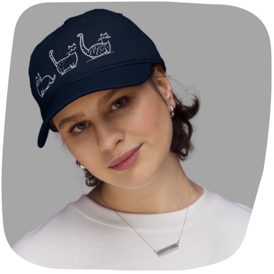 Casquette en coton biologique Kawaii - Motif de chats brodé - rose zombie