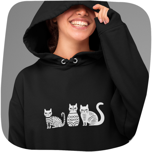 Sweatshirt à capuche en coton durable - Motif de chats - rose zombie