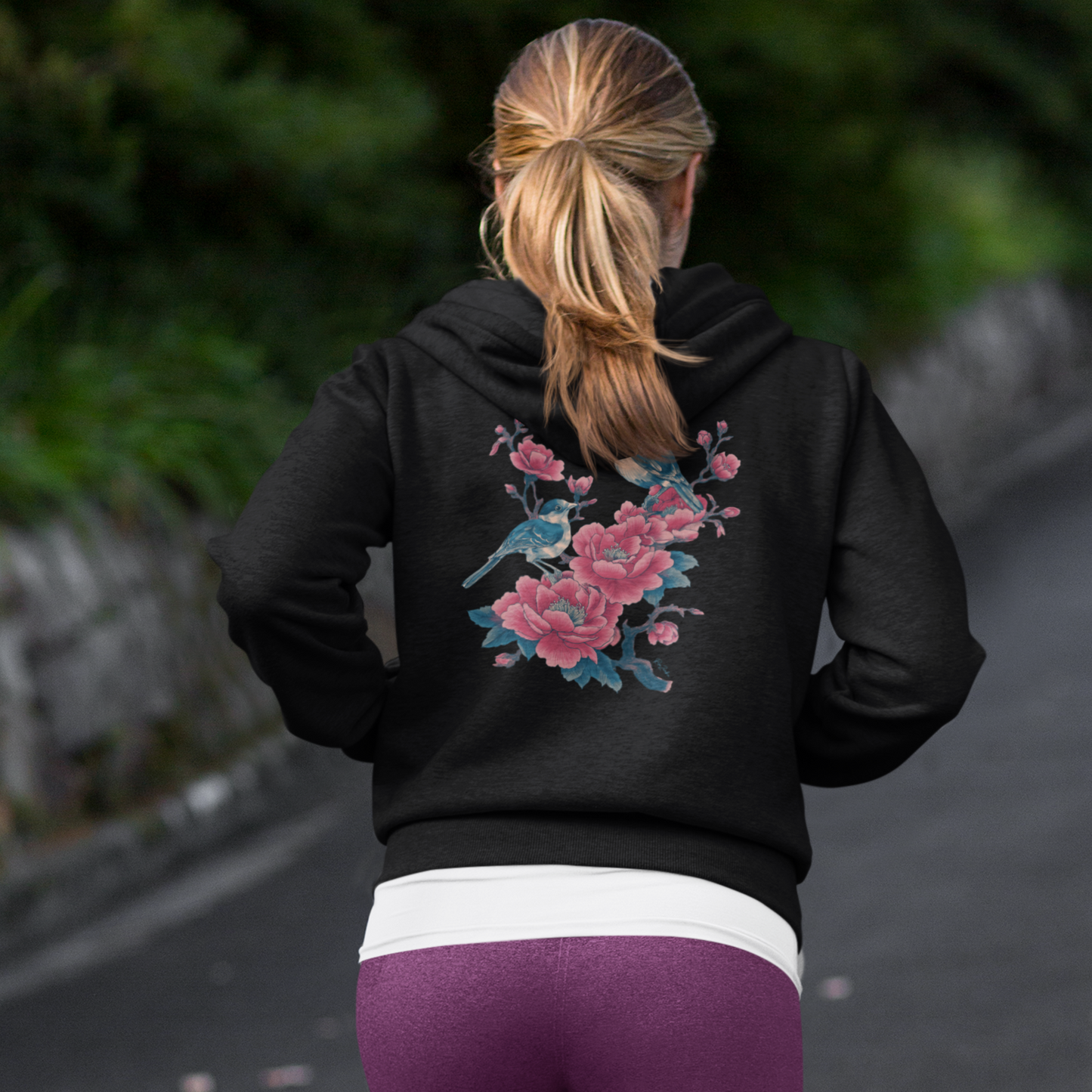 Sweat à capuche en coton bio - Oiseaux sur une branche - Épaisseur moyenne