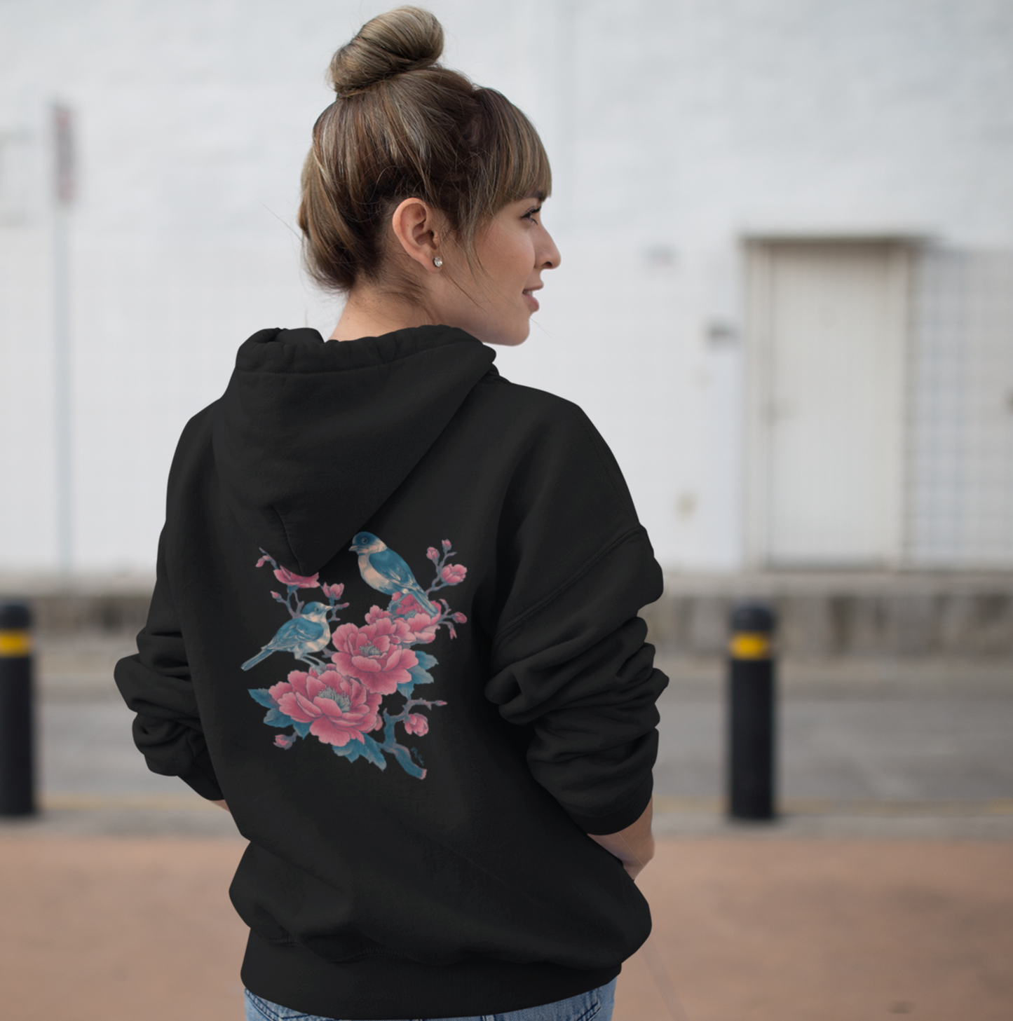 Sweat à capuche en coton bio - Oiseaux sur une branche - Épaisseur moyenne