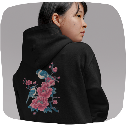 Sweat à capuche en coton bio - Oiseaux sur une branche - Épaisseur moyenne