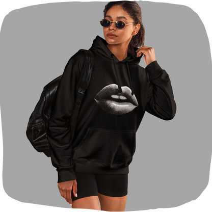 Sweat à capuche en coton bio – Design lèvres graphiques