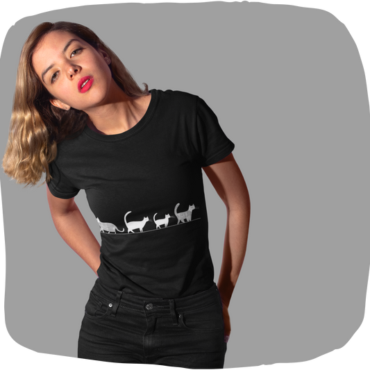 T-shirt en coton bio - Imprimé d'une file de chats style graphiques