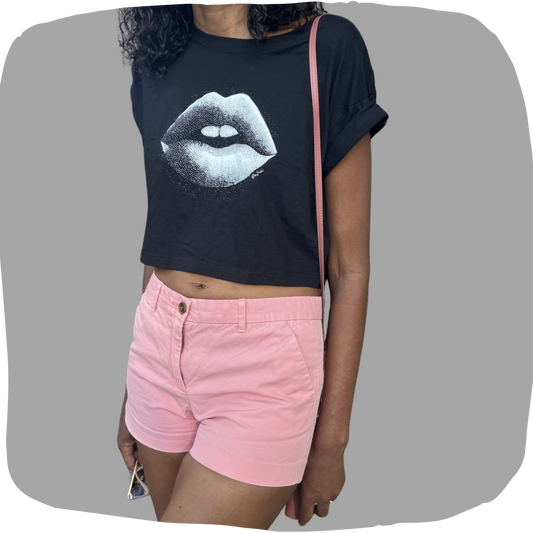 Crop top  léger en coton bio - Imprimé en monochrome d'une bouche
