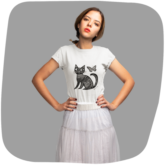 T-shirt en coton bio - Motif de chat - rose zombie