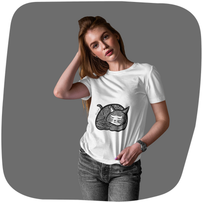 T-shirt en coton bio - Motif de chat - rose zombie