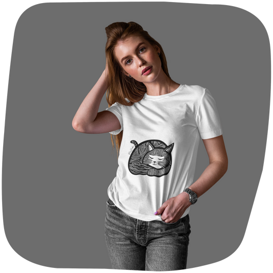 T-shirt en coton bio - Motif de chat - rose zombie