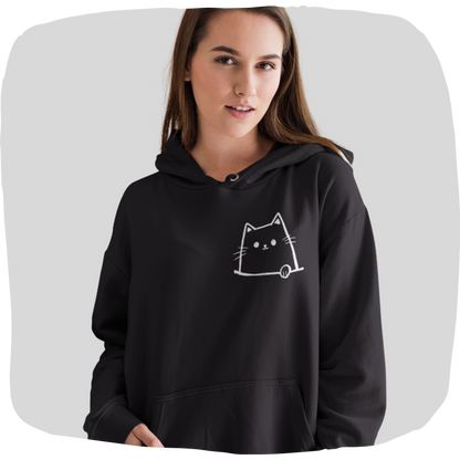Sweat à capuche en coton durable – Motif de chat minimaliste