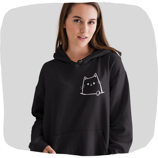 Sweat à capuche en coton durable – Motif de chat minimaliste