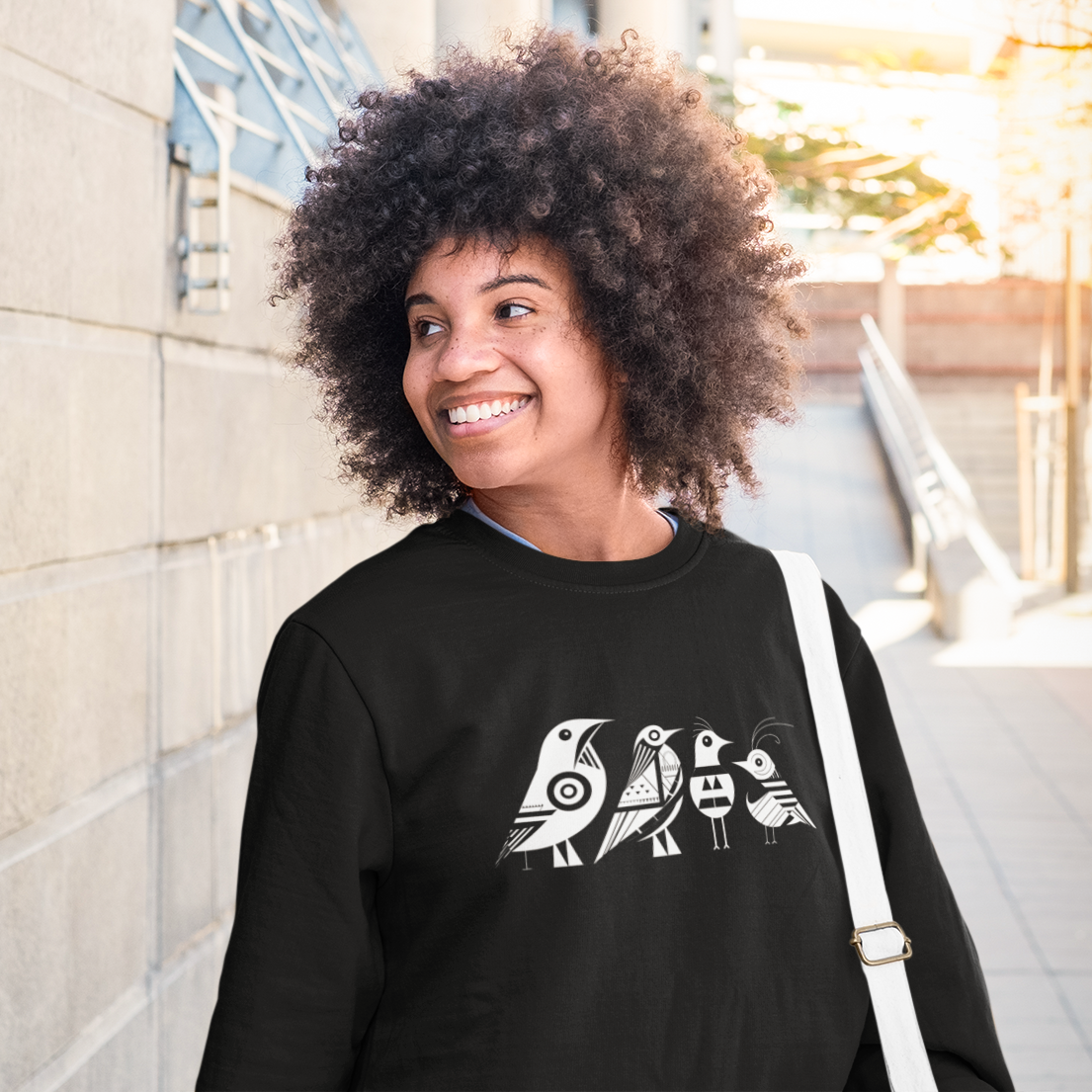 Pull en coton durable – Motif d'oiseaux géométriques