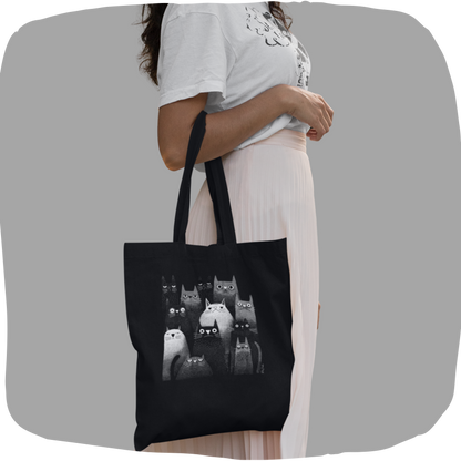 Sac tote en coton écolo - Chats graphiques en noir et blanc