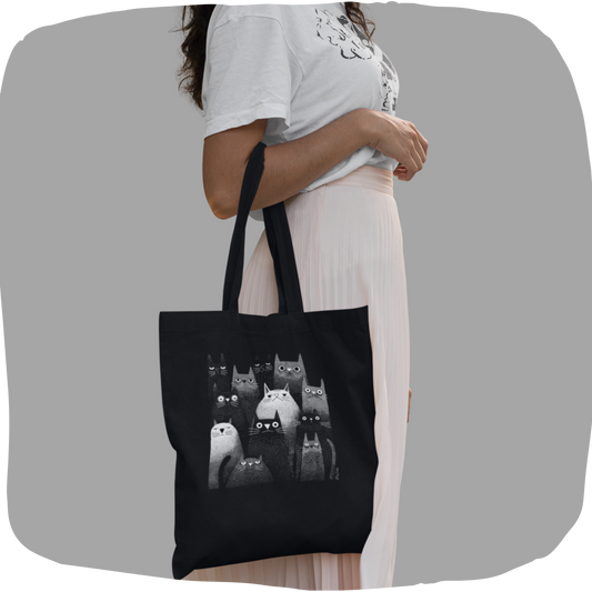 Sac tote en coton écolo - Chats graphiques en noir et blanc