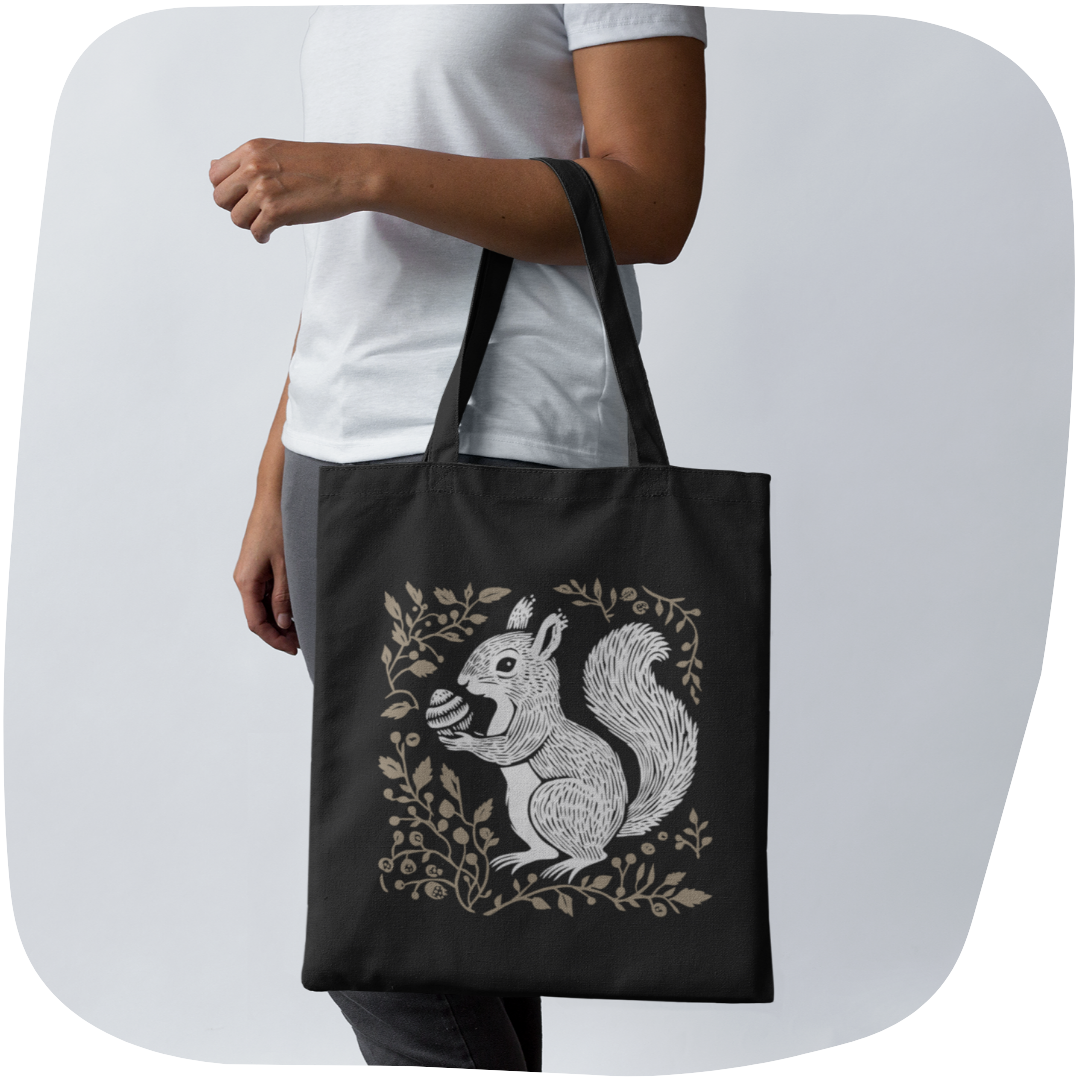 Sac tote recyclé - Motif d'écureuil - rose zombie