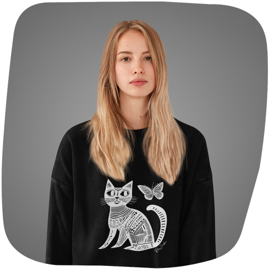 Pull en coton stylé en coton bio - Imprimé de chat écologique