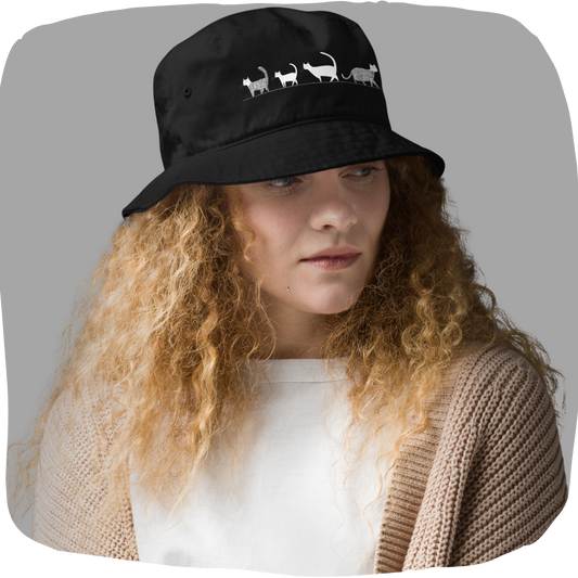 Chapeau bob en coton bio – Motif chats minimalistes