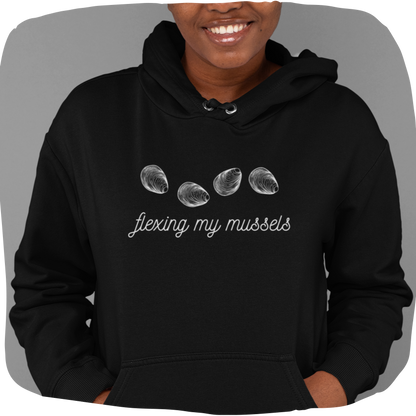 Sweat à capuche en coton bio - Jeu de mots Flexing Mussels