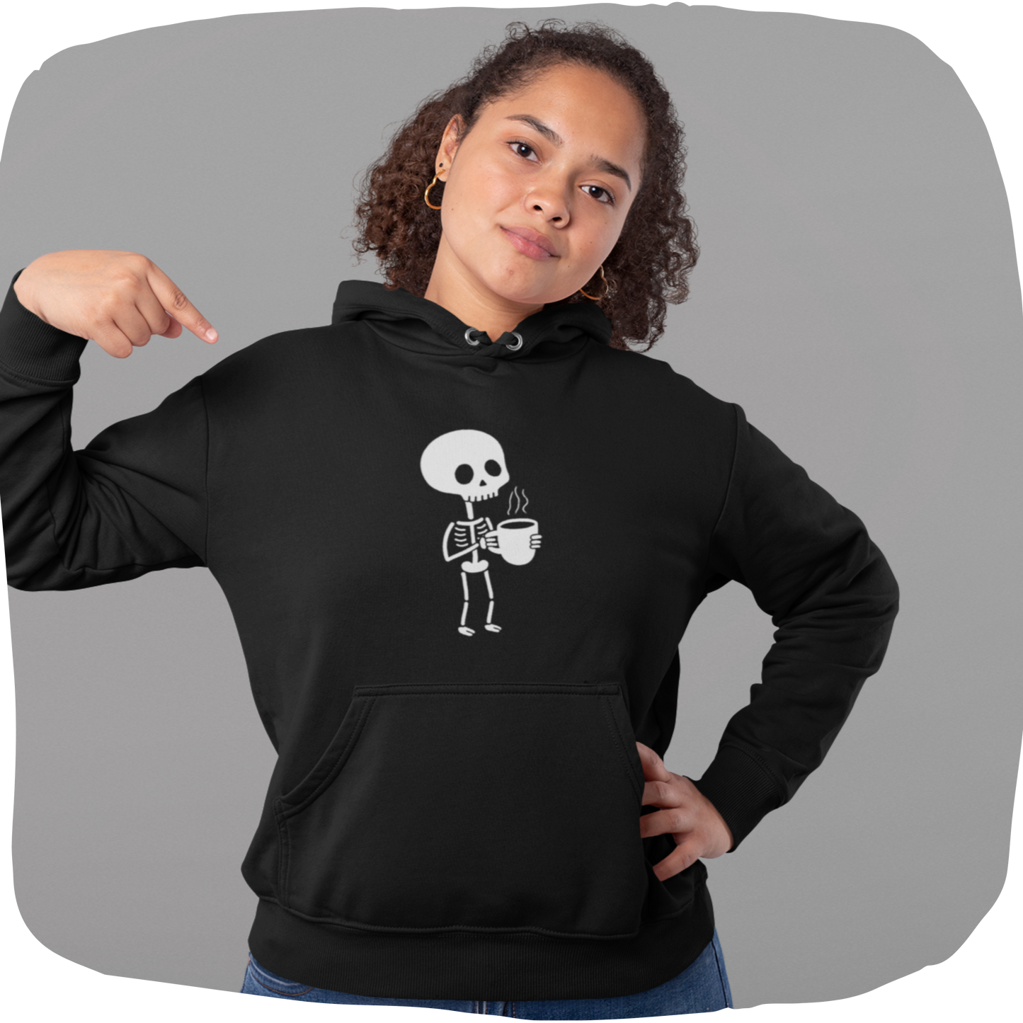Sweatshirt à capuche en coton bio – squelette et tasse de café