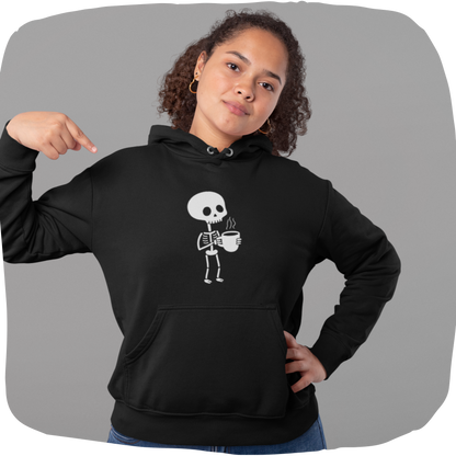 Sweatshirt à capuche en coton bio – squelette et tasse de café