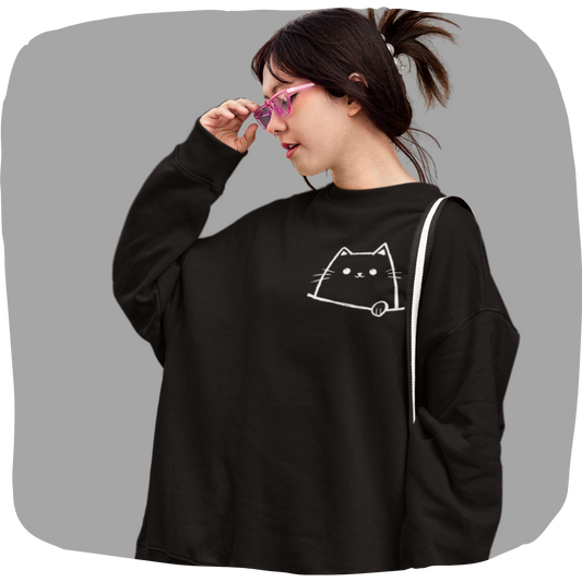 Pull surdimensionné en coton bio – Motif de chat minimaliste