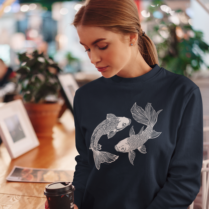 Pull oversize en coton bio – Poissons stylisés yin yang