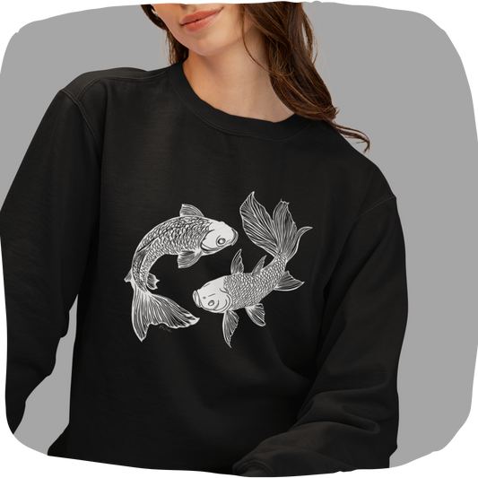 Pull oversize en coton bio – Poissons stylisés yin yang