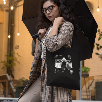 Sac tote en coton bio - Hibous en hiver