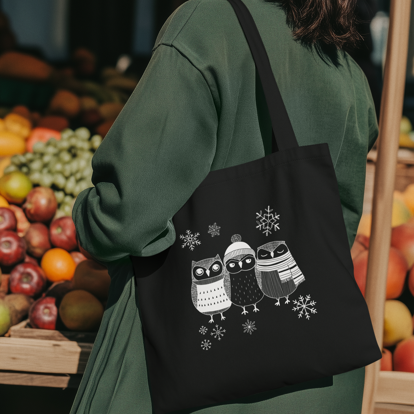 Sac tote en coton bio - Hibous en hiver