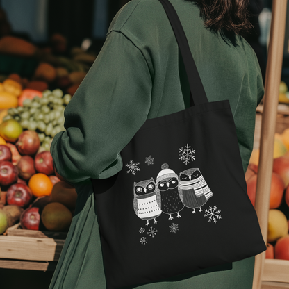 Sac tote en coton bio - Hibous en hiver