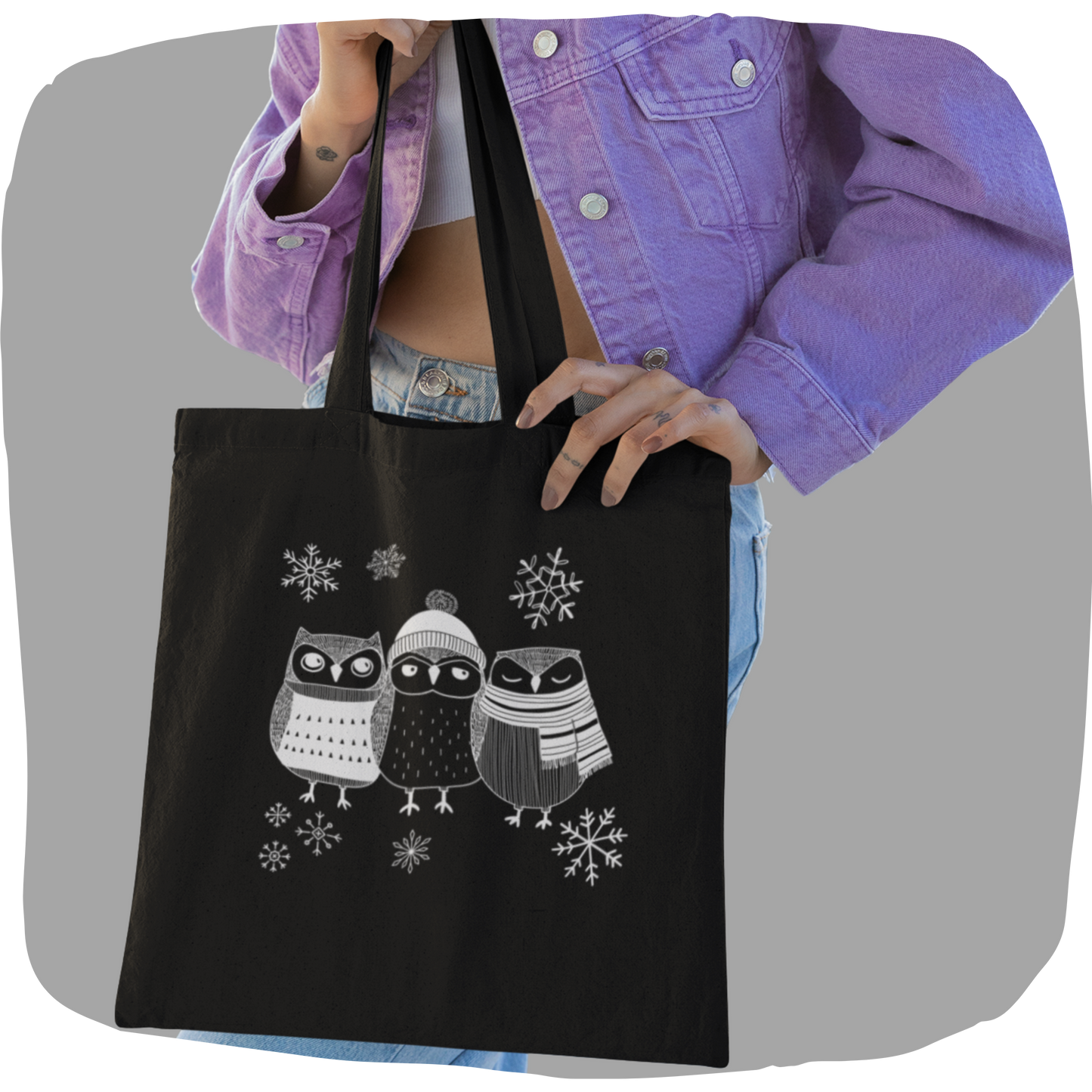 Sac tote en coton bio - Hibous en hiver