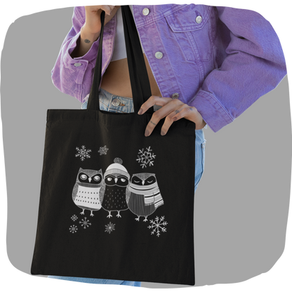Sac tote en coton bio - Hibous en hiver