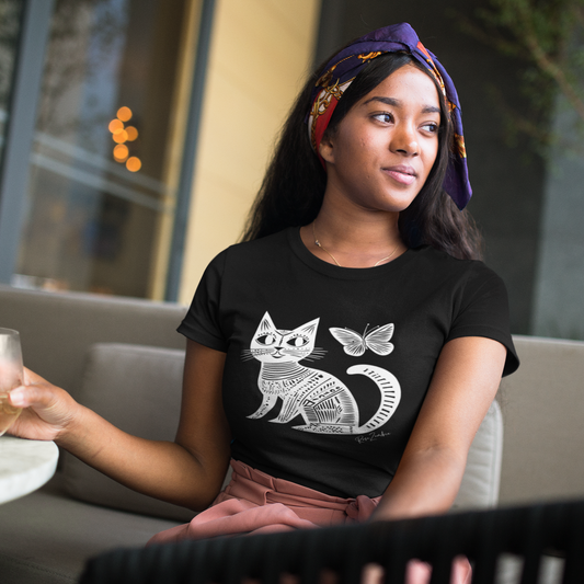 T-shirt femme en coton bio – Illustration artistique d'un chat
