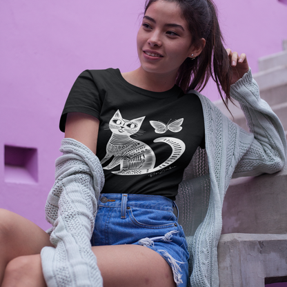 T-shirt femme en coton bio – Illustration artistique d'un chat