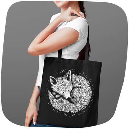 Sac tote noir en coton recyclé Foxy - Motif animalier - rose zombie