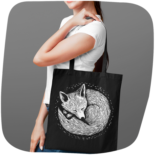 Sac tote noir en coton recyclé Foxy - Motif animalier - rose zombie