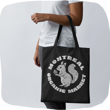 Sac tote en matériaux recyclés - Thème Montréal avec écureuil en style sérigraphie