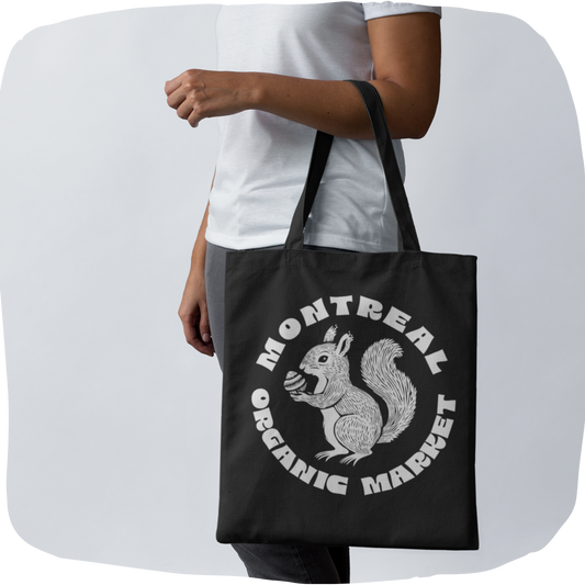Sac tote en matériaux recyclés - Thème Montréal avec écureuil en style sérigraphie