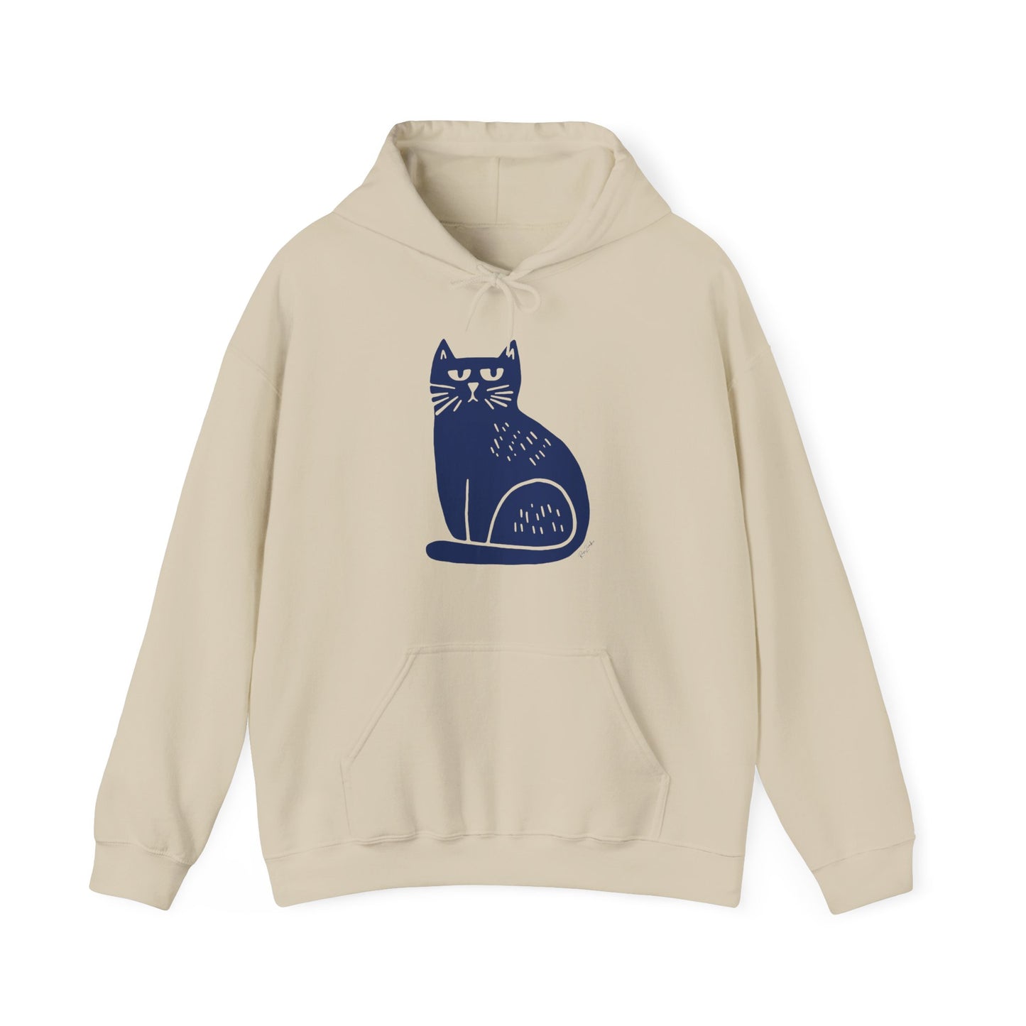 Sweat à capuche en coton durable – Chat bleu minimaliste