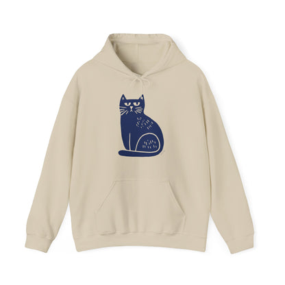 Sweat à capuche en coton durable – Chat bleu minimaliste