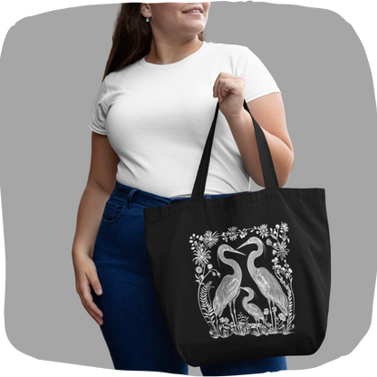 Sac en coton écolo noir - Imprimé de hérons
