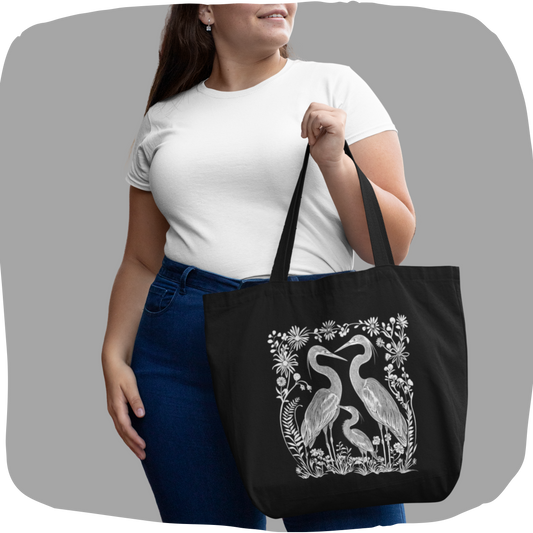 Sac en coton écolo noir - Imprimé de hérons