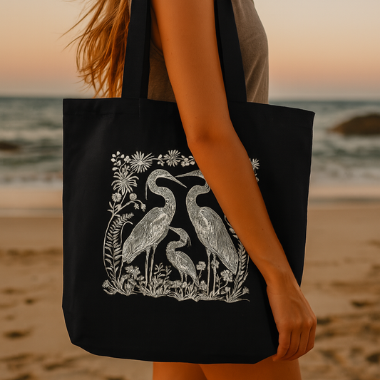 Sac en coton écolo noir - Imprimé de hérons